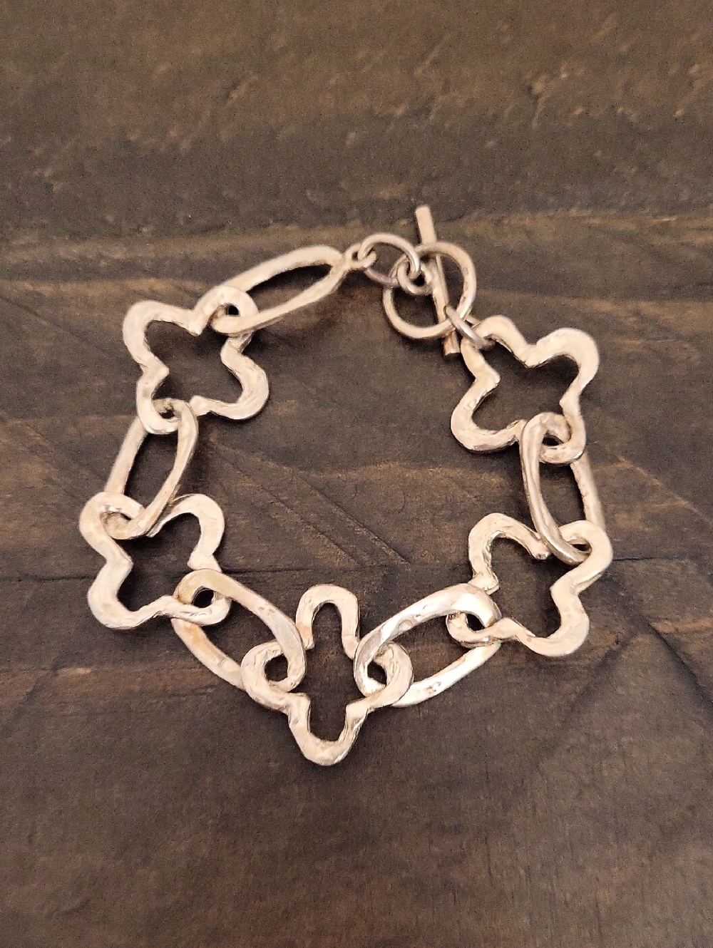 Silver Clover/Oval Shape Link Toggle Bracelet